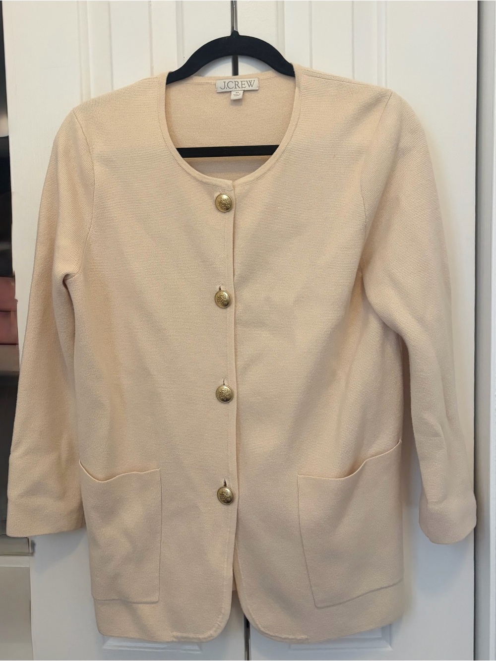 J. Crew Cream Round-Neck Button Front Coatigan